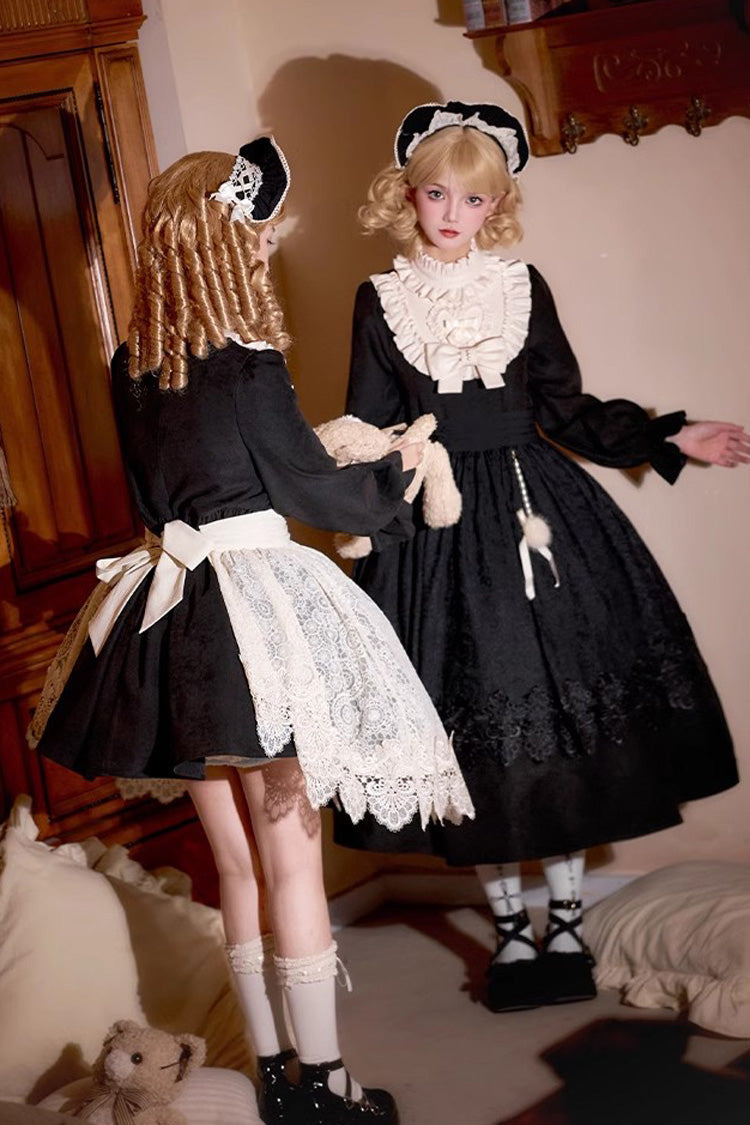 Black [Twilight Choir] Long Sleeves Bowknot Lace Sweet Vintage Lolita Dress 2 Versions - Product - 9