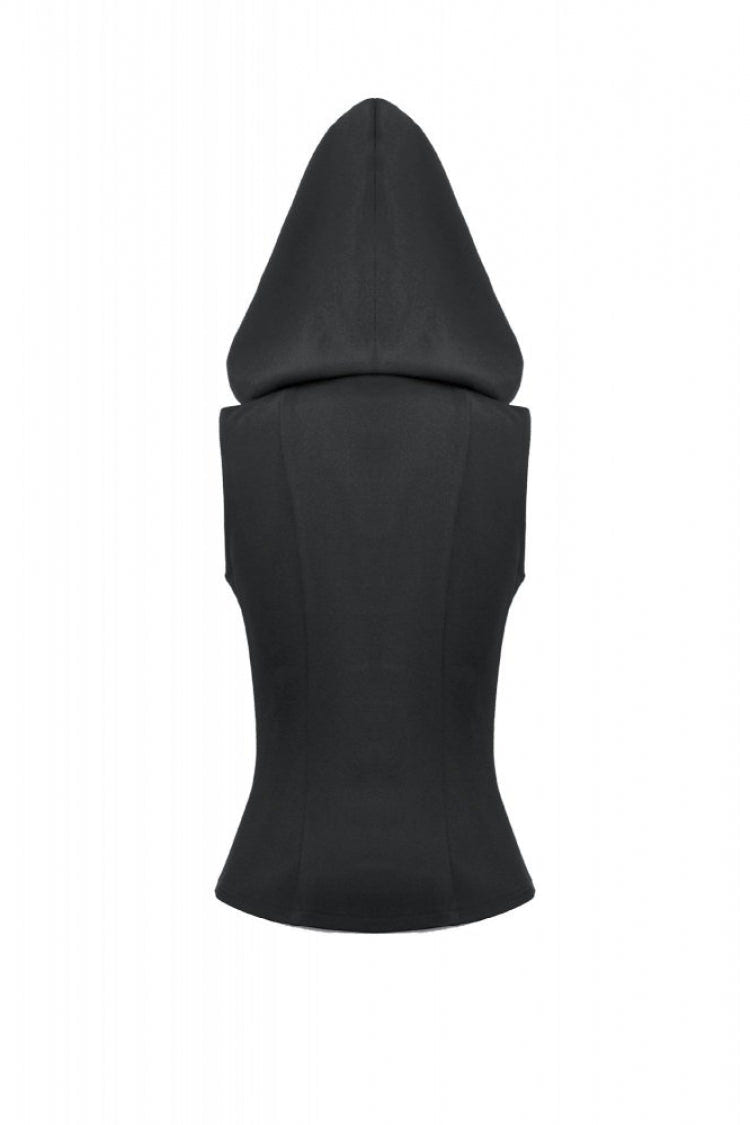 Black Sleeveless Studded Zippered Women's Punk Hooded Vest - Product - 16