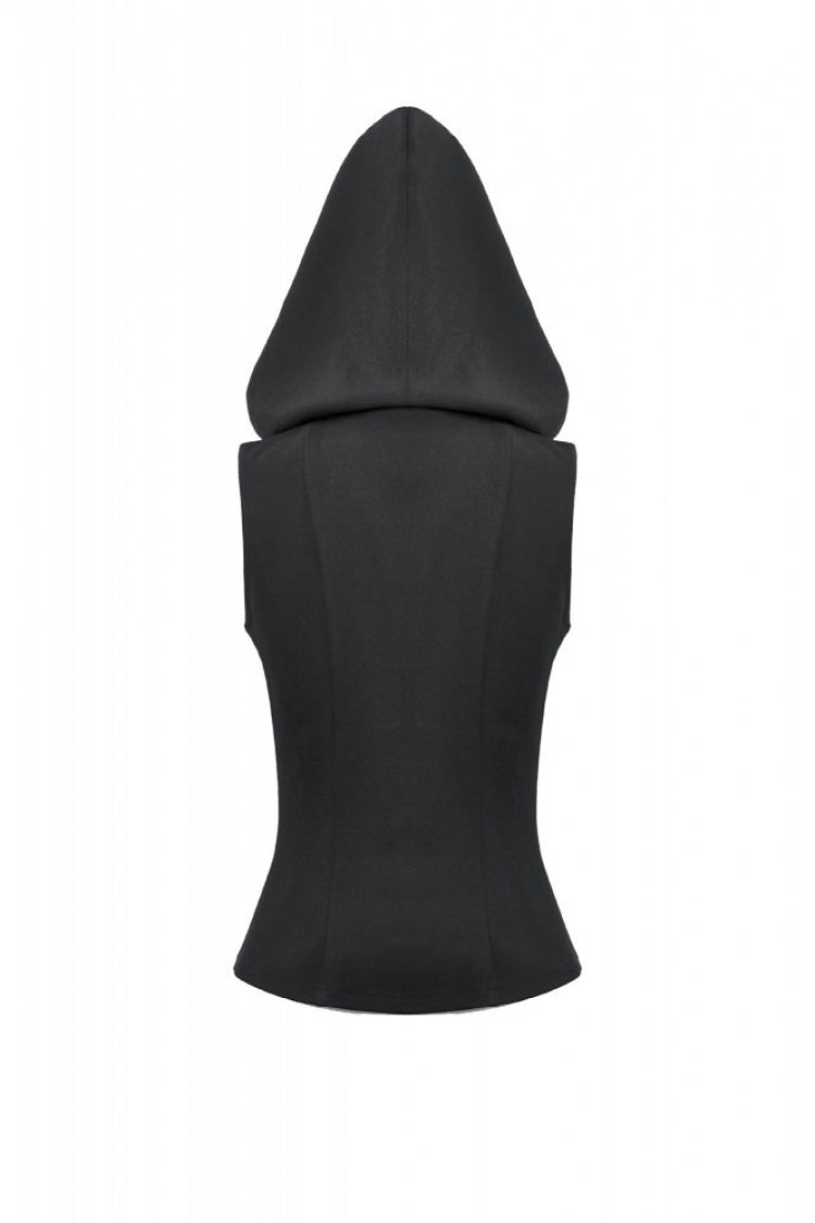Black Sleeveless Studded Zippered Women's Punk Hooded Vest - Product - 16