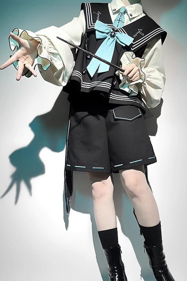 Dark Blue [Magician] Long Sleeves Ouji Prince Mechanical Style Lolita Shorts Vest Set - Product - 10