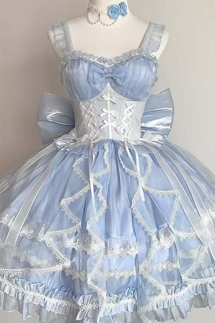 Glaze Fantasy Sleeveless Ruffle Embroidery Bowknot Sweet Lolita Jsk Dress 5 Colors - Blue - 2