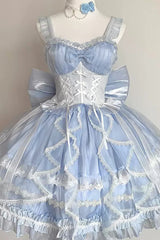 Glaze Fantasy Sleeveless Ruffle Embroidery Bowknot Sweet Lolita Jsk Dress 5 Colors - Blue - 2