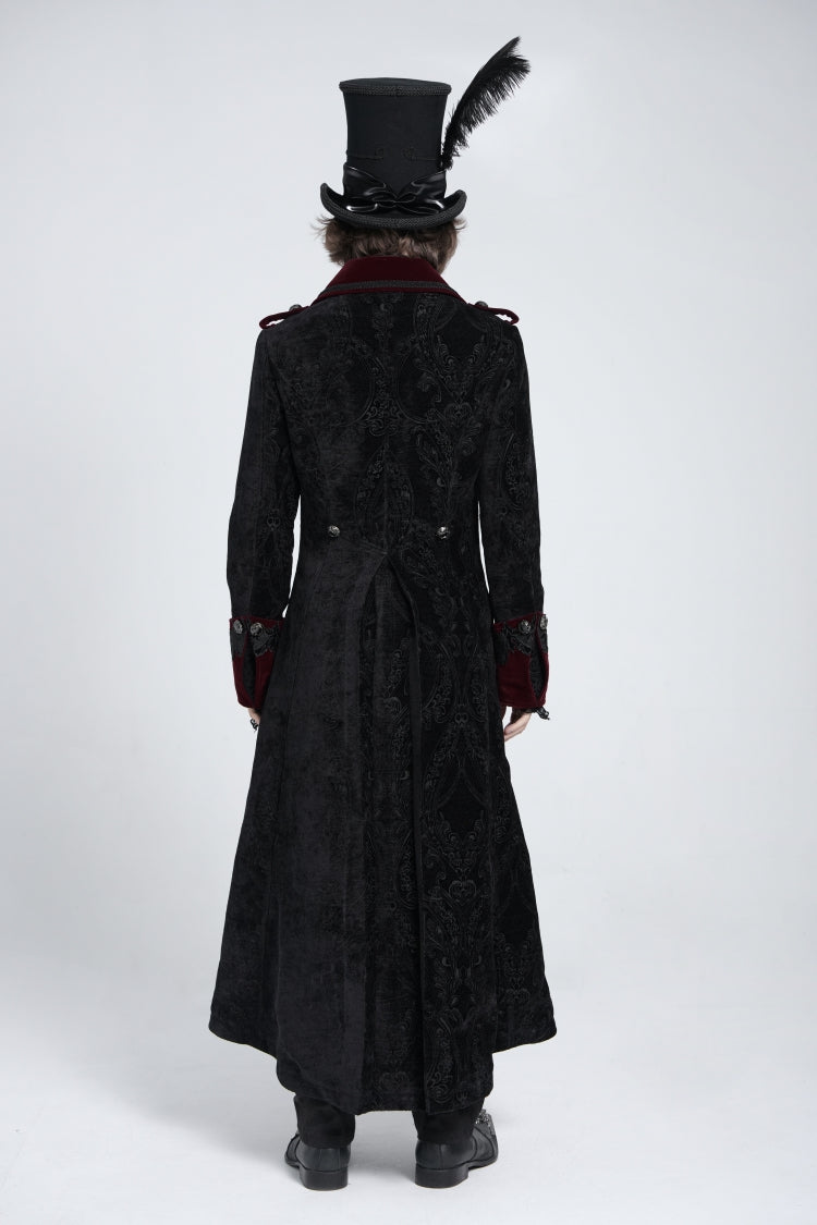 Black/Red Lapel Collar Embroidery Zipper Men's Gothic Handsome Coat - Product - 9