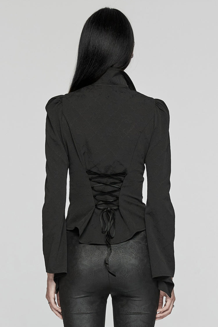 Black Long Puff Sleeves Stitching Lace Women's Gothic Blouse - Product - 3
