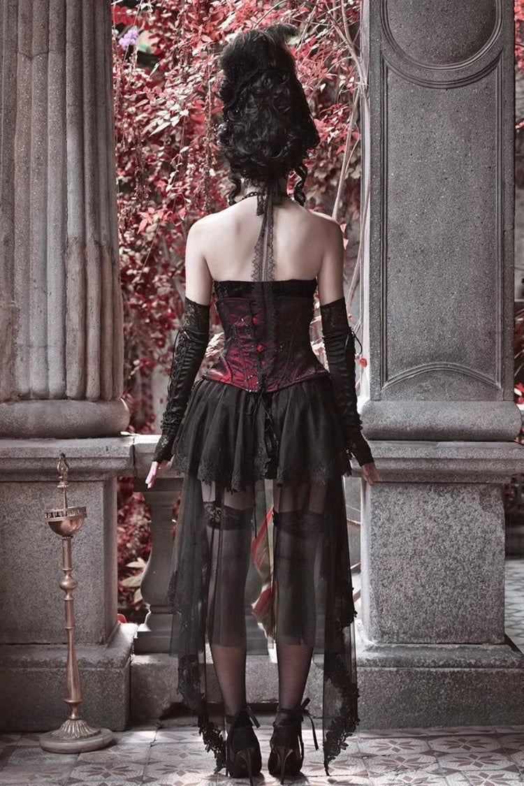 Black/Red Duchess Rococo Fishbone Girdle Multi-layer Ruffle Gothic Lolita Skirt - Product - 4