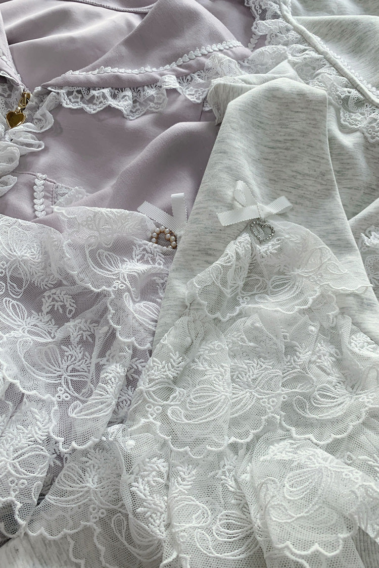 Pink [Heartbeat Rhythm] Long Sleeves Ruffle Lace Hooded Jirai Kei Japanese Skirt Set - Product - 7
