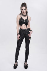 Black Print Cutout Buckle Women's Gothic Pants - Product - 10