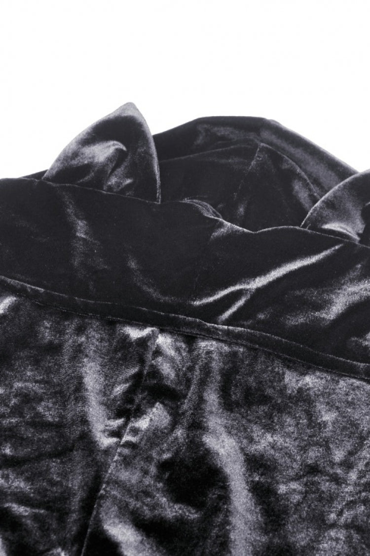 Black Long Sleeves Irregular Moon-shaped Zipper Women's Punk Crop Top with Cat's Ears Hood - Product - 13