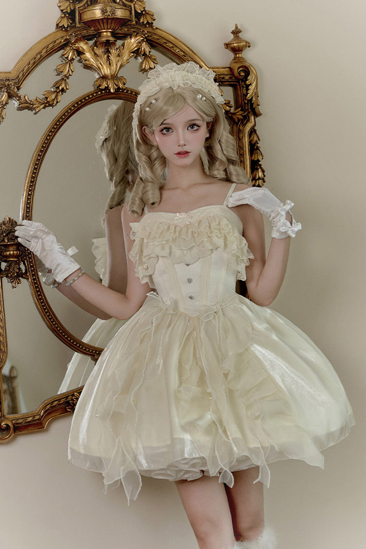 Ivory Floating Light Song Ruffle Bowknot Lace Sweet Princess Fishbone Lolita Jsk Dress - Product - 8