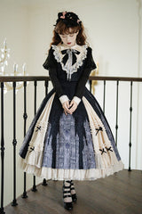 Black/White Church Bells Print Ruffle Cardigan Bowknot Gothic Elegant Lolita Dress - Product - 5