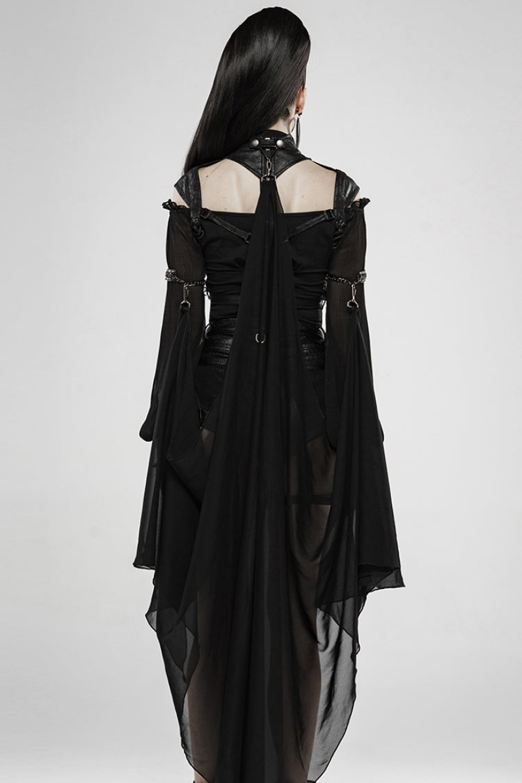 Black Stand Collar Sleeveless Metal Buckle Leather Strap Womens Gothic Cloak - Product - 3