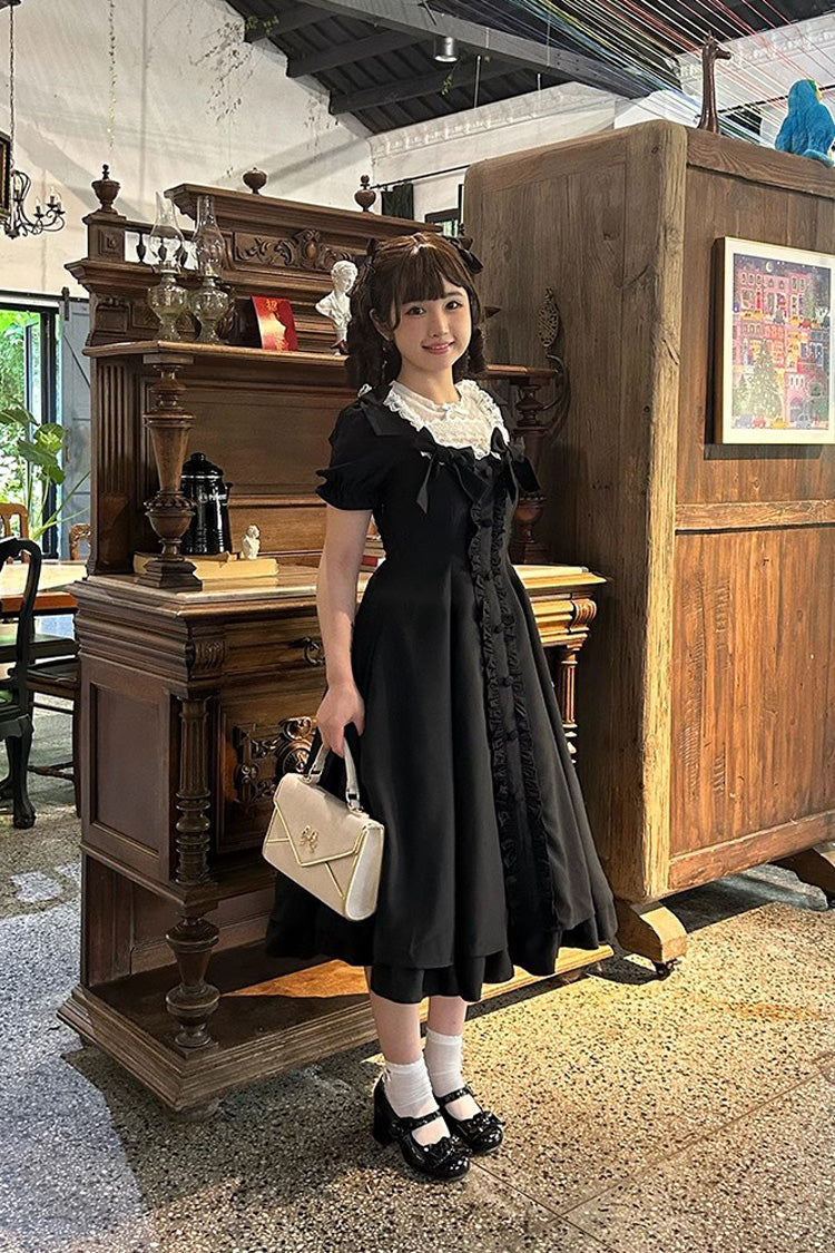 Black Annie's Gift Short Sleeves Bowknot Sweet Lolita Dress (Plus Size Support) - Product - 2