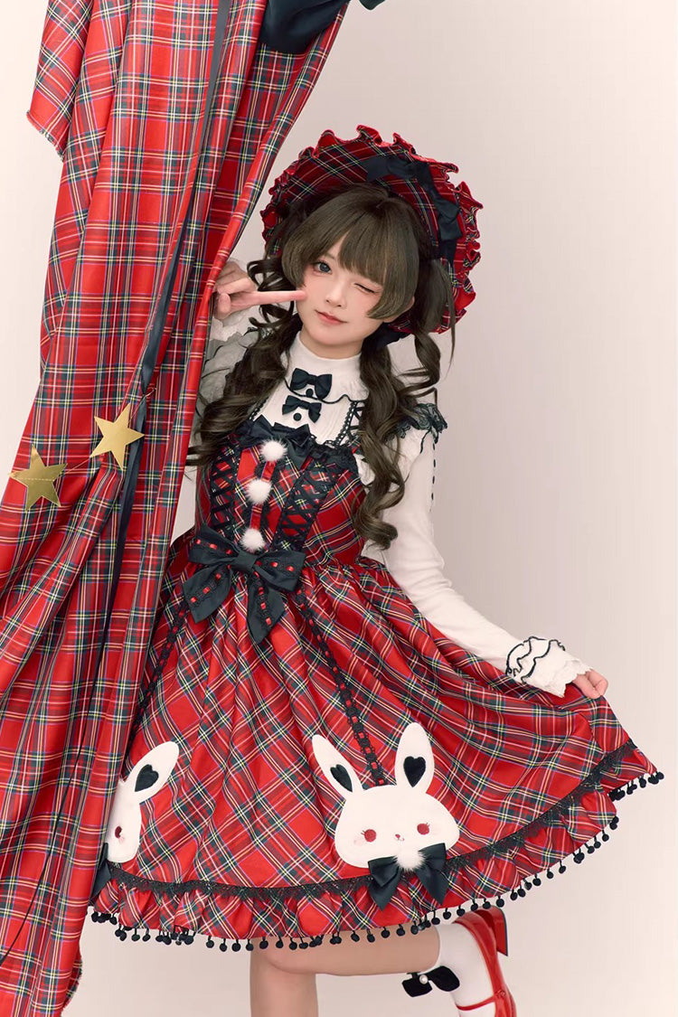 Red [Witch Gargamel] Square Collar Sleeveless Printed Ruffled Bow Lace-Up Gothic Lolita Jsk Dress - Product - 5