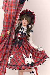 Red [Witch Gargamel] Square Collar Sleeveless Printed Ruffled Bow Lace-Up Gothic Lolita Jsk Dress - Product - 5
