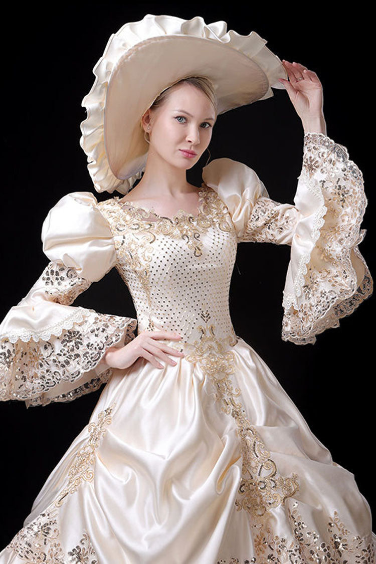 Champagne Court Style High Waisted Ruffled Multi-Layer Victorian Lolita Prom Dress - Product - 4