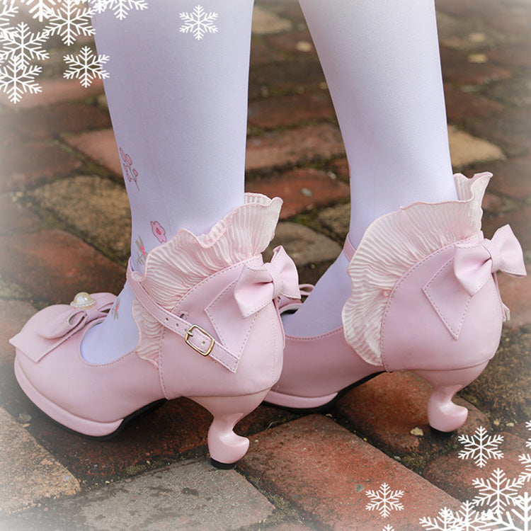 Bowknot Strappy Ruffle PU Sweet Lolita Shoes 5 Colors - Product - 10