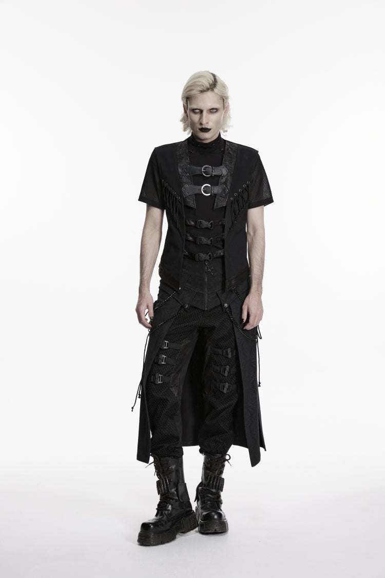 Black Cut-Out Lace-Up Slim Mesh Buckled Eyelet Men's Punk Handsome Vest - Product - 2