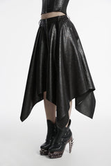 Black Irregular Zippered Women's Punk Cool Faux Leather Skirt - Product - 5