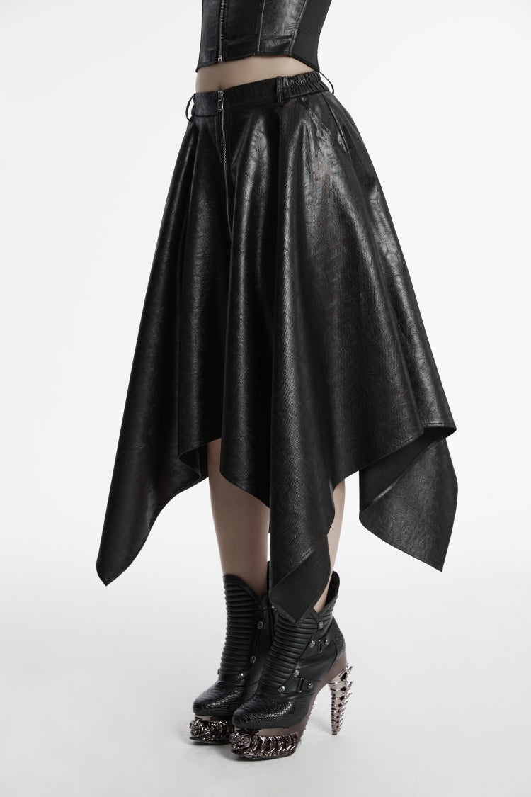 Black Irregular Zippered Women's Punk Cool Faux Leather Skirt - Product - 5