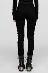Black Stitching Slim Mesh Metal Eyelet Decoration Women's Steampunk Pants - Product - 3