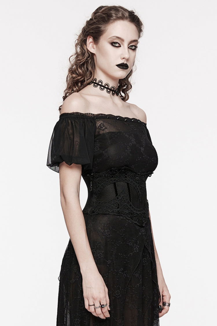 Black Floral Embroidery Mesh Women's Gothic Underbust Corset - Product - 2
