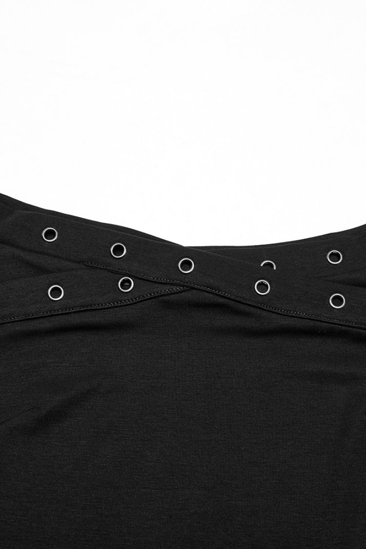 Black Off Shoulder Short Sleeves Eyelet Straps Women's Gothic Blouse - Product - 5