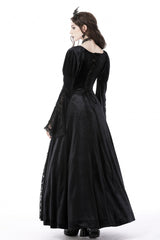 Black Long Puff Sleeves Spliced Lace Lace-Up Women's Gothic Vintage Velvet Wedding Dress - Product - 4