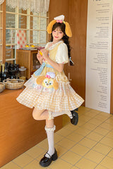 Yellow [Happy Day] Short Sleeves Triple-Layered Print Bowknot Lace Sweet Princess Lolita Dress - Product - 4