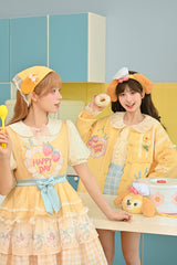 Yellow [Happy Day] Short Sleeves Triple-Layered Print Bowknot Lace Sweet Princess Lolita Dress - Product - 8