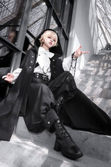 Black [Code 003] Long Sleeves Bow Vintage Elegant Prince Handsome Ouji Lolita Blouse Pants Cloak Set - Product - 8