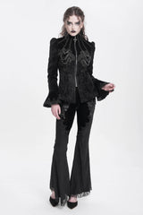 Black Stand Collar Long Trumpet Sleeves Embroidery Women's Gothic Jacket - Product - 5