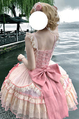 Pink [Candy House] Sleeveless Ruffle Bowknot Lace Lace-Up Sweet Lolita Jsk Dress - Product - 9