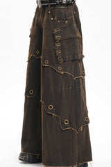 Coffee Eyelet Men's Gothic Pants Pocket Trousers - Product - 10