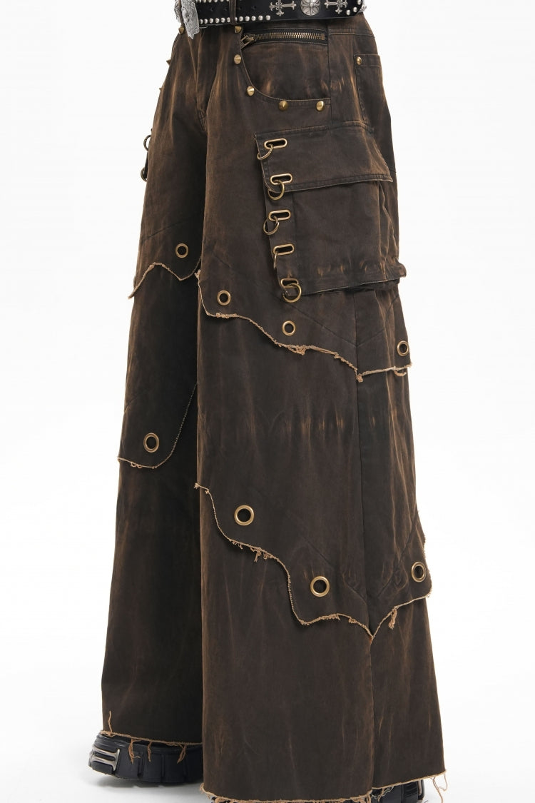 Coffee Eyelet Men's Gothic Pants Pocket Trousers - Product - 10
