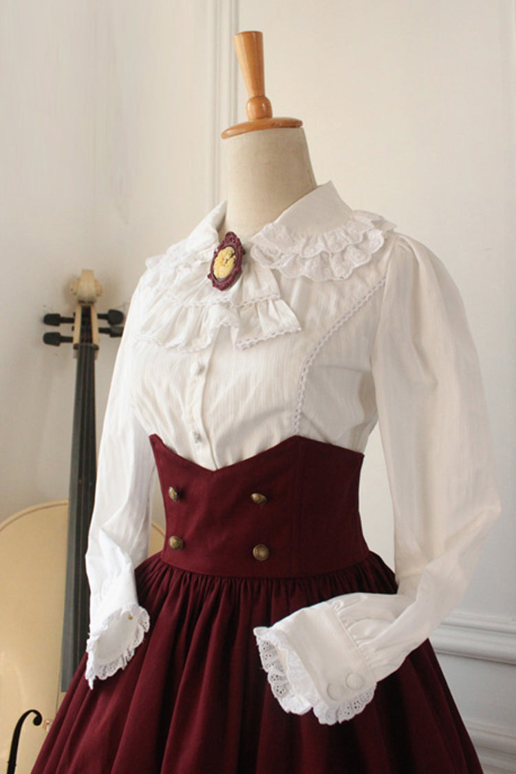 Wine Vintage College Style High Waisted Fishbone Gothic Lolita Skirt Dress - Product - 4