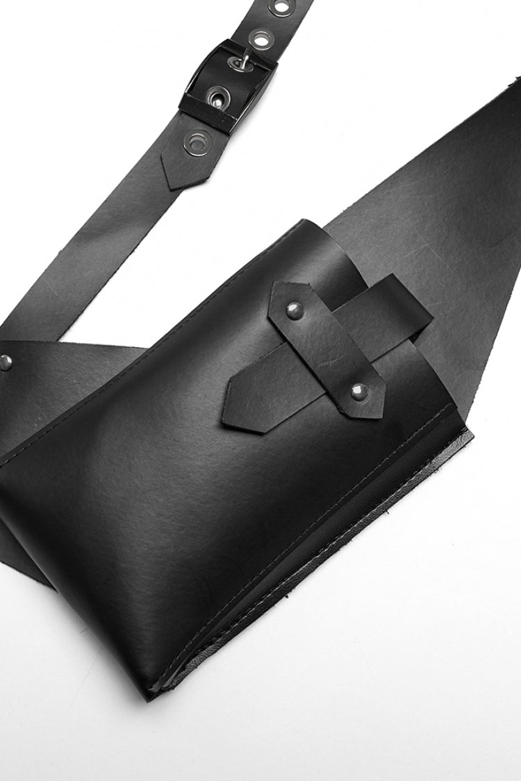 Black Faux Leather Vest Straps Men's Steampunk Vest Bag - Product - 7
