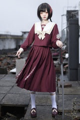 Japanese College Style Ruffle Bowknot Sweet Princess Lolita Skirt Set 2 Colors - Product - 10