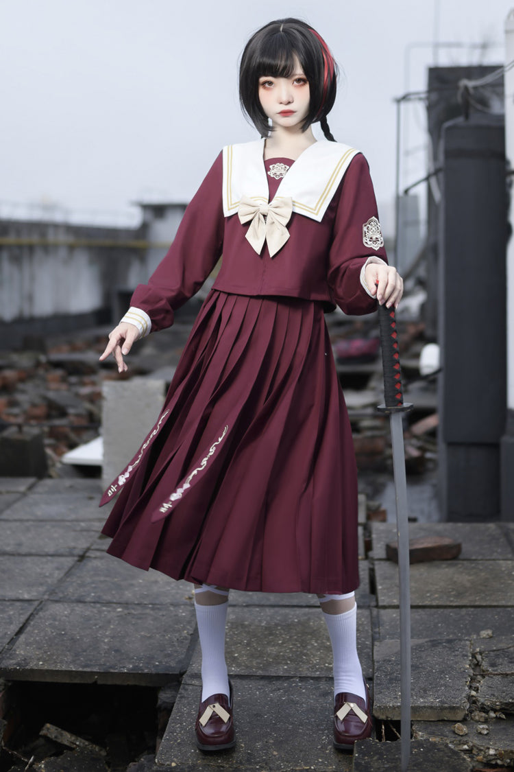 Japanese College Style Ruffle Bowknot Sweet Princess Lolita Skirt Set 2 Colors - Product - 10