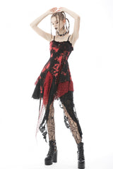 Black/Red Irregular Tie-dyed Patchwork Women's Punk Slip Dress - Product - 9
