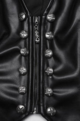 Black Faux Leather V Collar Sleeveless Lace-Up Zipper Women's Punk Vest - Product - 5