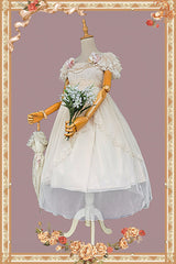 Apricot [Moon goddess *Mediana*] Polka Dot Print Ruffle Bowknot Asymmetric Sweet Elegant Lolita Dress - Product - 10
