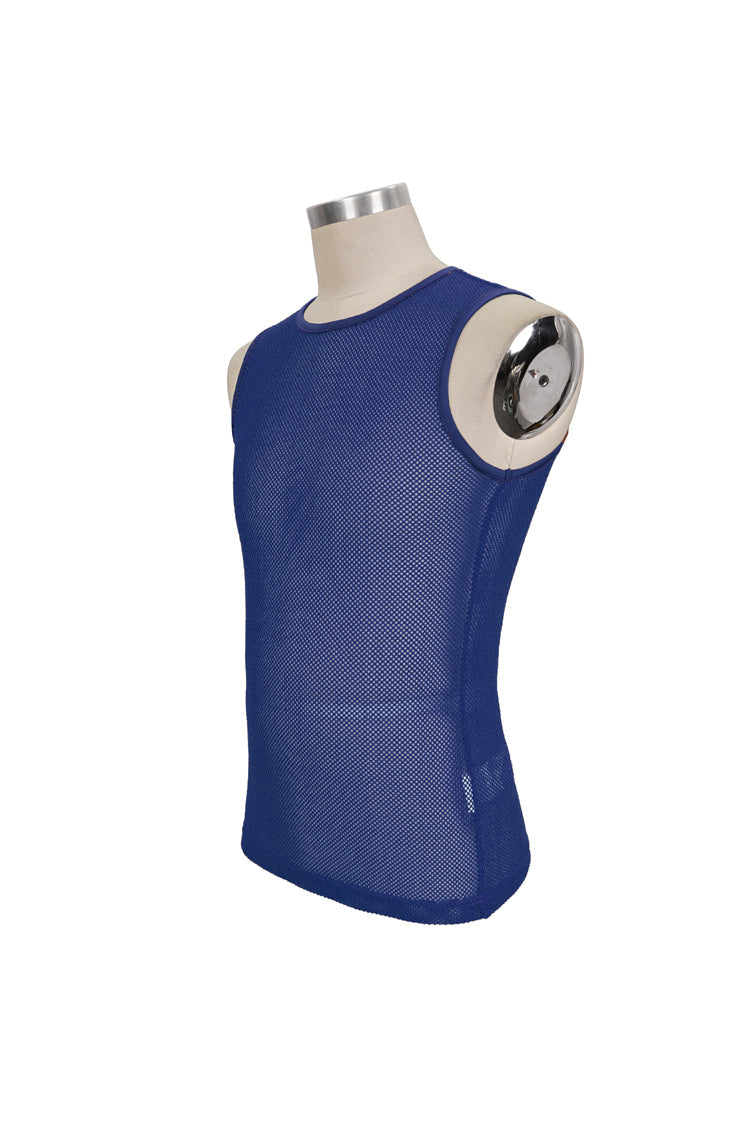 Blue Elasticity Perspective Rhombus Net Yarn Sleeveless Men's Gothic T-Shirt - Product - 7