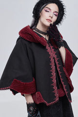 Black Gothic Petal-Shaped Double-Faced Contrast Women's Wool Hooded Shawl - Product - 8