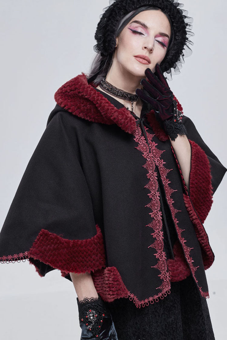 Black Gothic Petal-Shaped Double-Faced Contrast Women's Wool Hooded Shawl - Product - 8