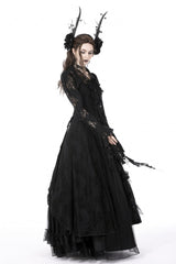 Black Lapel Collar Long Sleeves Ruffled Irregular Lace Lace-Up Women's Gothic Jacket Dress - Product - 10