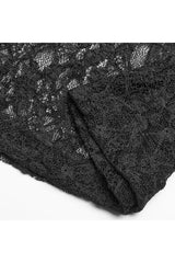 Black Long Sleeves One-Word Collar Transparent Lace Women's Gothic T-Shirt - Product - 8