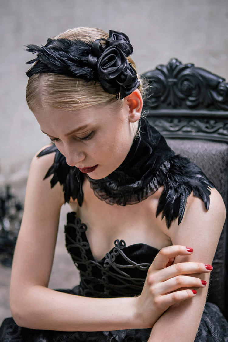 Black Roses Gauze Gothic Women's Hair Plug - Product - 4