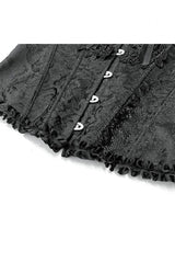 Black Jacquard Ruffled Lace Lace-Up Women's Gothic Overbust Corset - Product - 12