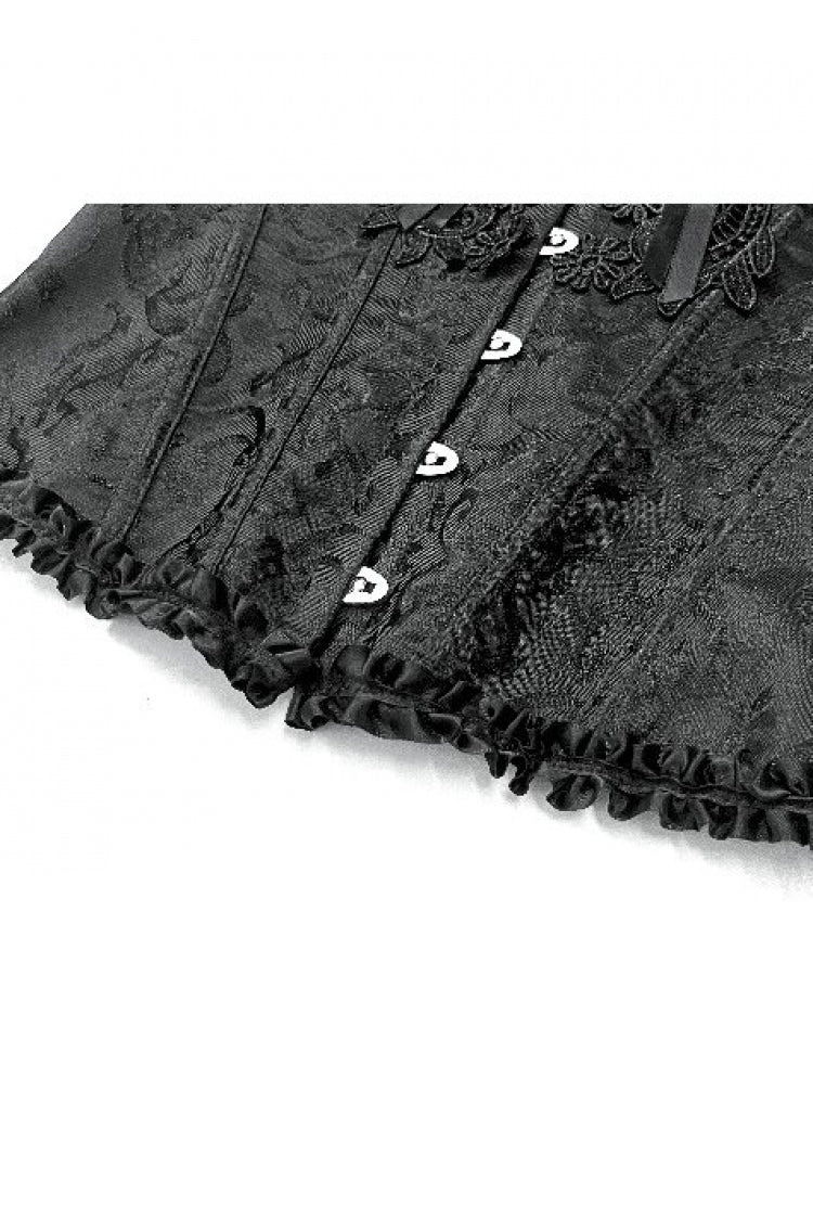 Black Jacquard Ruffled Lace Lace-Up Women's Gothic Overbust Corset - Product - 12