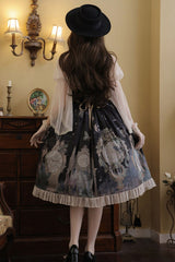 Multi-Color Cardigan Lace Ruffle Clock Butterfly Print Classic Lolita Skirt Set - Product - 5